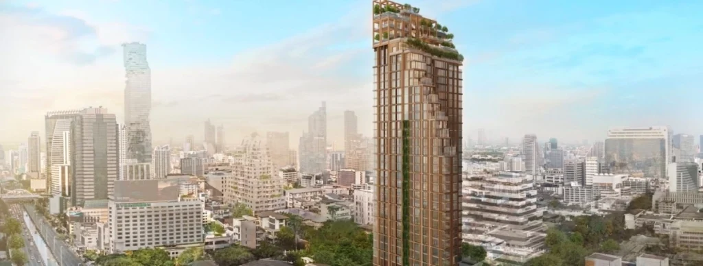 3D render of ROMM Convent, a stylish condominium in Silom-Sathorn, Bangkok, combining modern amenities with a prime central location.